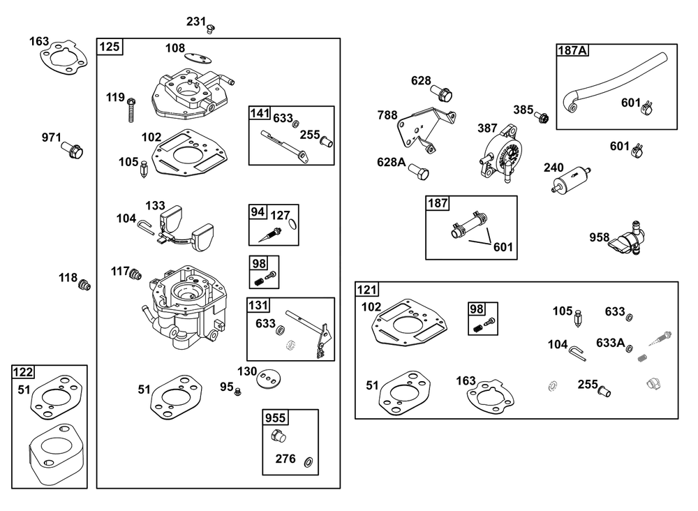 Carburetor And Fuel Supply Group Diagram and Parts List for 305446-3197-B5  Briggs and Stratton Engine